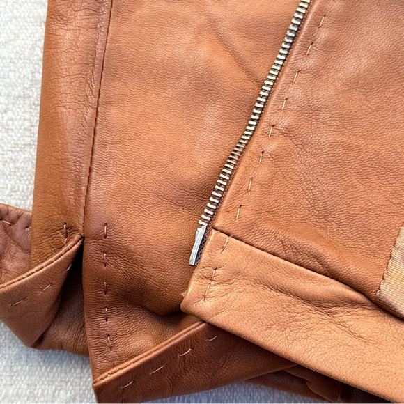 Douglas Made in Italy Tan Brown Collared Zip Up Leather Jacket S - Picture 8 of 12